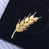 Yellow Cubic Zirconia Brooches for Women Wheat Brooch Pins Plant Wedding Jewelry