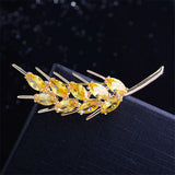 Yellow Cubic Zirconia Brooches for Women Wheat Brooch Pins Plant Wedding Jewelry