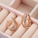 Rose Glossy Zircon Clip Earrings 585 Hollow Wave Texture Fine Wedding Jewelry