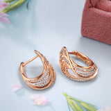 Rose Glossy Zircon Clip Earrings 585 Hollow Wave Texture Fine Wedding Jewelry