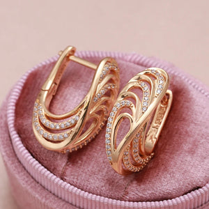 Rose Glossy Zircon Clip Earrings 585 Hollow Wave Texture Fine Wedding Jewelry