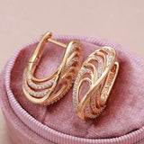 Rose Glossy Zircon Clip Earrings 585 Hollow Wave Texture Fine Wedding Jewelry