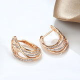 Rose Glossy Zircon Clip Earrings 585 Hollow Wave Texture Fine Wedding Jewelry