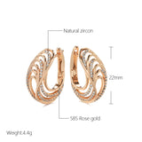 Rose Glossy Zircon Clip Earrings 585 Hollow Wave Texture Fine Wedding Jewelry