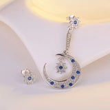 Zircon Moon Star Earrings 925 Sterling Silver Jewelry
