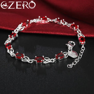 Red Crystal 925 Sterling Silver Bracelet for Women - Noble Jewelry