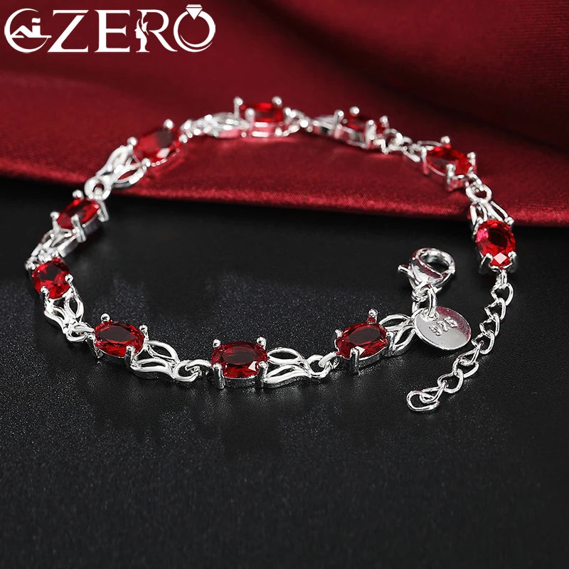 Red Crystal 925 Sterling Silver Bracelet for Women - Noble Jewelry