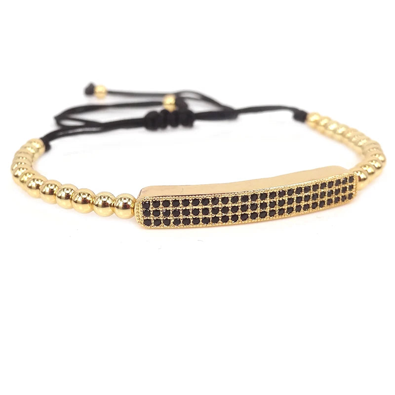 Gold Micro Pave CZ Tube Beads Bracelet, Christmas Gift