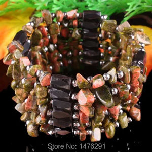 Magnetic Hematite Unakite Chip Beads Bracelet GEM