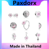 Magnolia Series 100% S925 Sterling Silver Flower Pink Charm Clip Pendant Orchid