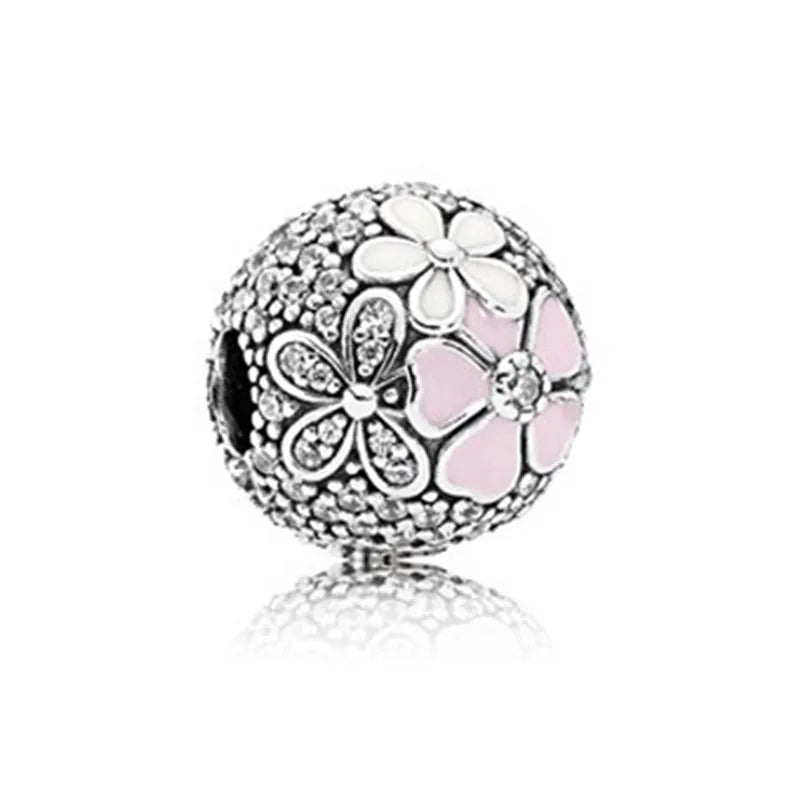 Magnolia Series 100% S925 Sterling Silver Flower Pink Charm Clip Pendant Orchid