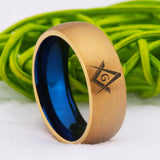 Men's Tungsten Masonic Ring Classic 8mm Compass Square Wedding Anniversary Gift