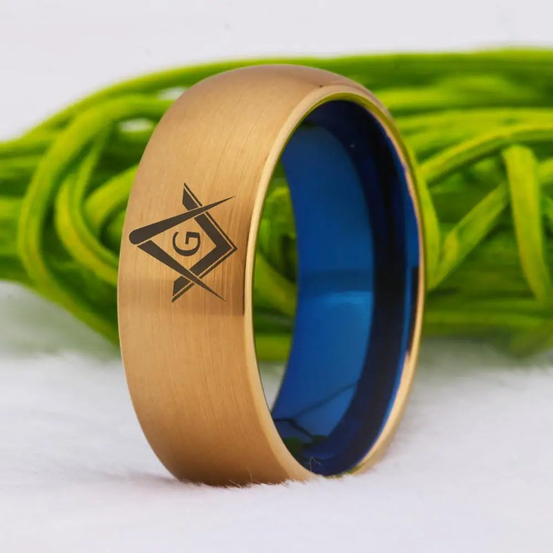 Men's Tungsten Masonic Ring Classic 8mm Compass Square Wedding Anniversary Gift