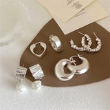 Silver Geometric Heart Pearl Earrings, Gift for Women Girls
