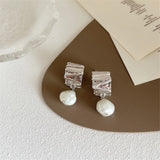 Silver Geometric Heart Pearl Earrings, Gift for Women Girls