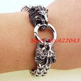 Stainless Steel Chain Bracelet Lion Heads Clasp Bangle