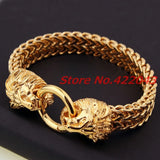 Stainless Steel Chain Bracelet Lion Heads Clasp Bangle