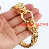 Stainless Steel Chain Bracelet Lion Heads Clasp Bangle