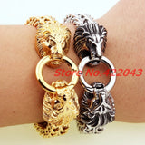 Stainless Steel Chain Bracelet Lion Heads Clasp Bangle