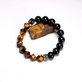 Men Bracelet Tiger's Eye Stone Charm CZ Bracelet 10MM