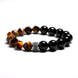 Men Bracelet Tiger's Eye Stone Charm CZ Bracelet 10MM