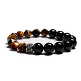 Men Bracelet Tiger's Eye Stone Charm CZ Bracelet 10MM