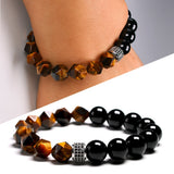Men Bracelet Tiger's Eye Stone Charm CZ Bracelet 10MM