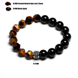 Men Bracelet Tiger's Eye Stone Charm CZ Bracelet 10MM