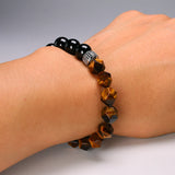 Men Bracelet Tiger's Eye Stone Charm CZ Bracelet 10MM