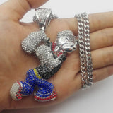 Men Popeye CZ Crystal Pendant Necklace Cuban Chain