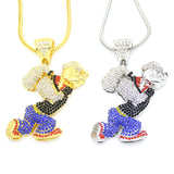 Men Popeye CZ Crystal Pendant Necklace Cuban Chain