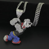 Men Popeye CZ Crystal Pendant Necklace Cuban Chain