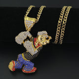Men Popeye CZ Crystal Pendant Necklace Cuban Chain