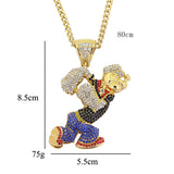 Men Popeye CZ Crystal Pendant Necklace Cuban Chain