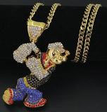 Men Popeye CZ Crystal Pendant Necklace Cuban Chain