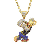 Men Popeye CZ Crystal Pendant Necklace Cuban Chain