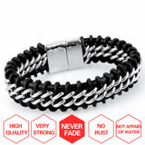 Men Leather Bracelet Stainless Steel Clasp Charm Bangle Punk Accessories