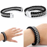 Men Leather Bracelet Stainless Steel Clasp Charm Bangle Punk Accessories