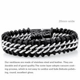 Men Leather Bracelet Stainless Steel Clasp Charm Bangle Punk Accessories