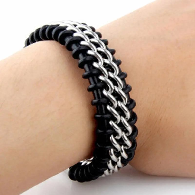 Men Leather Bracelet Stainless Steel Clasp Charm Bangle Punk Accessories