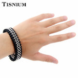 Men Leather Bracelet Stainless Steel Clasp Charm Bangle Punk Accessories