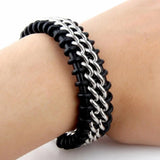 Men Leather Bracelet Stainless Steel Clasp Charm Bangle Punk Accessories