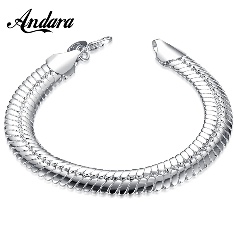 Men's 925 Silver Snake Bone Bracelet Hip Hop Jewelry Gift