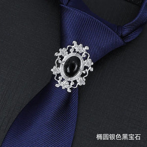 Men Tie Buckle Hoop Rings Metal Crystal Rhinestone Clip Bar Decoration