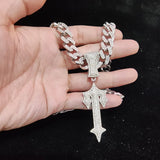 Men Women Hip Hop Cross Sword Necklace with Cuban Chain
