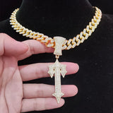 Men Women Hip Hop Cross Sword Necklace with Cuban Chain
