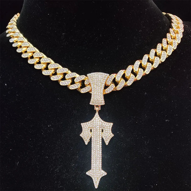 Men Women Hip Hop Cross Sword Necklace with Cuban Chain