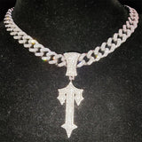 Men Women Hip Hop Cross Sword Necklace with Cuban Chain