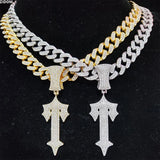 Men Women Hip Hop Cross Sword Necklace with Cuban Chain