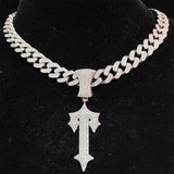 Men Women Hip Hop Cross Sword Necklace with Cuban Chain